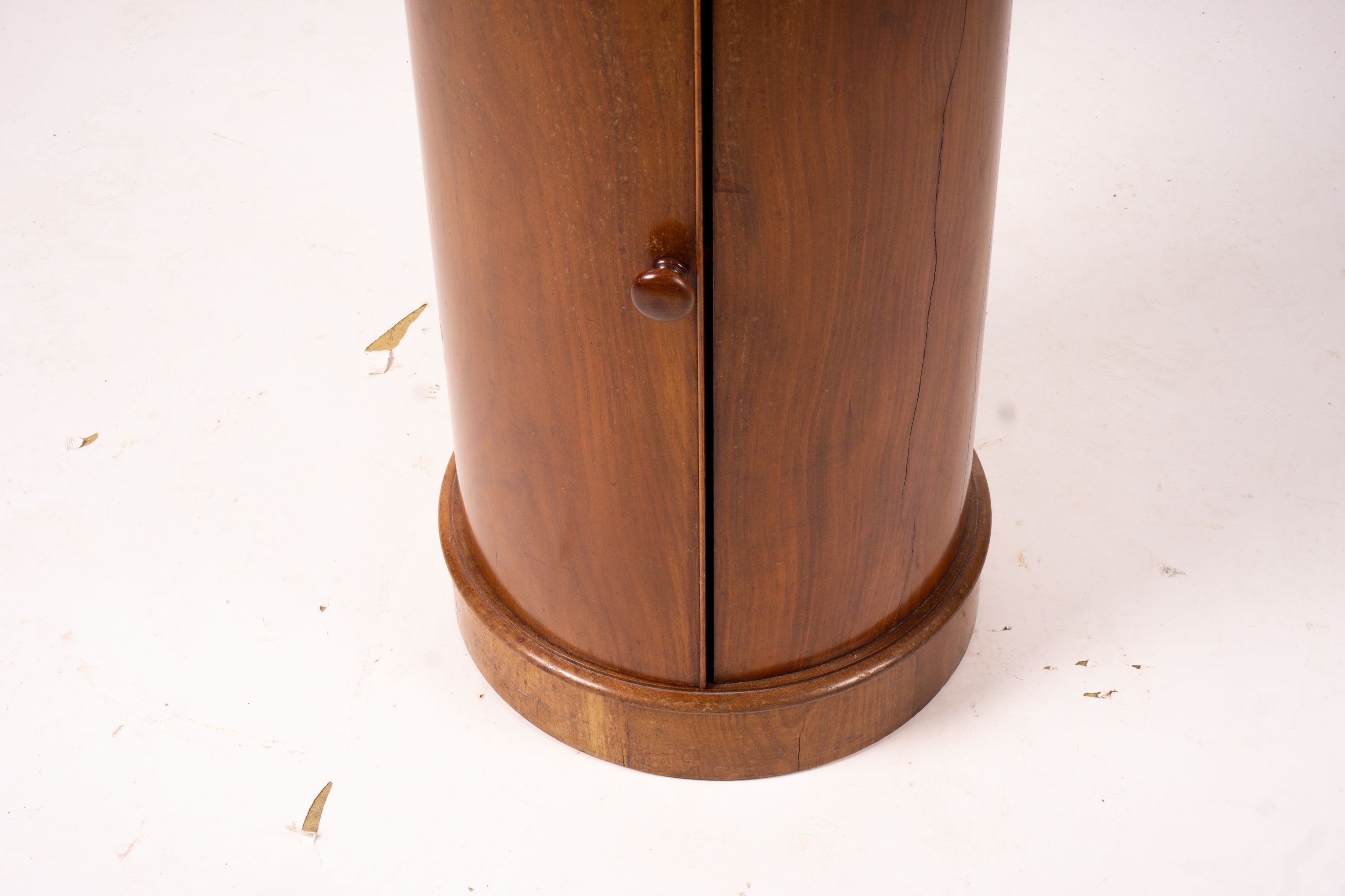 A Victorian marble top mahogany cylindrical pot cupboard, diameter 41cm, height 79cm